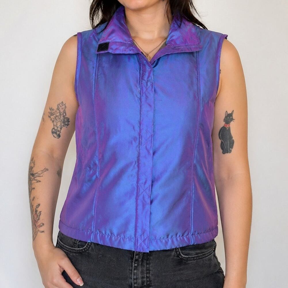 Blanc Noir BN Iridescent Purple Y2K Fleece Sleeveless Collar Swish Vest Medium